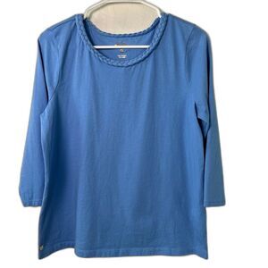 Lilly Pulitzer Ocean Blue Cotton Braided Crewneck Tee 3/4 Sleeve Size Medium